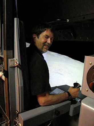 Rob Tow in the NASA Ames Vertical Motion Simulator - landing on the moon. 